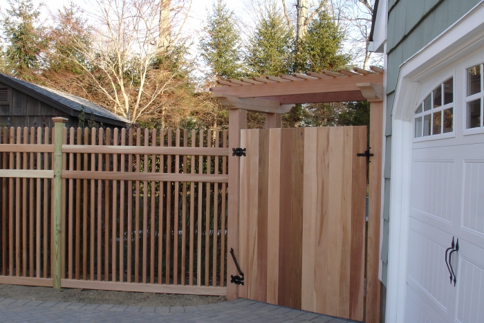 Custom Solid Red Cedar Gate with Red Cedar Pergola