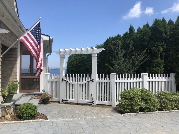 Azek Fence with Pergola and Double Walk Gate