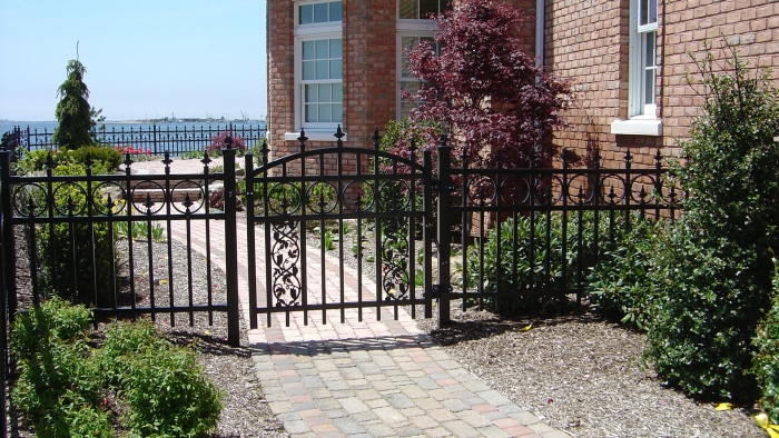 Ornamental Iron Walk Gate with Grape Vine Inlay and Flor-de-lis