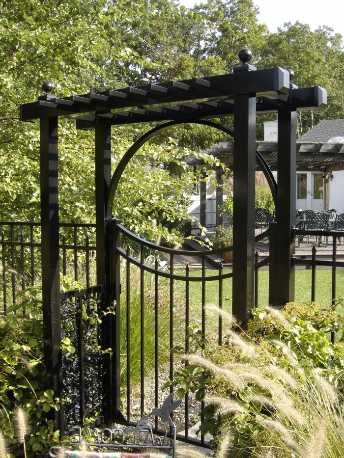 Ornamental Aluminum Pergola with Grape Leaf Inserts